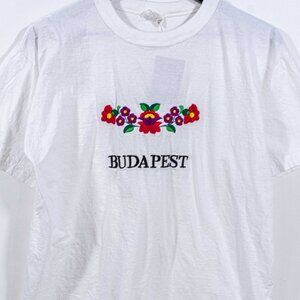 Budapest Hungary Flower Embroidered T-Shirt Large VTG 90s Streetwear Skate